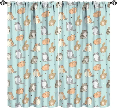 Vista 21 de Cortinas opacas de gato abstracto, arte simple, universo planeta, dibujos animados, lindo, divertido, colorido, gato, azul, niños, niñas, niños