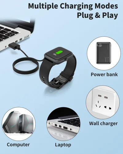 Vista 5 de Cargador de reloj inteligente para Hingso IDW19 2 pies/23.6 in 2 pines USB Cable de carga magnético portátil para Hingso IDW19