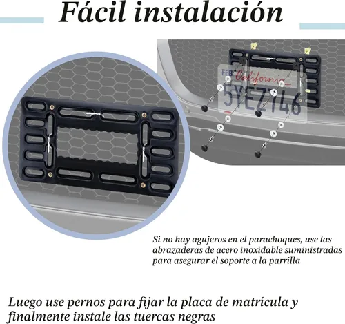 Vista 3 de Soporte para placa de matrícula, soporte frontal para matrícula, sin taladro, soporte de placa frontal sin taladro, soportes para placas