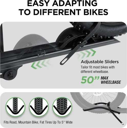 Vista 4 de Young 100 libras. Estante de aluminio para bicicletas y bicicletas eléctricas, se adapta a automóviles, SUV, furgonetas, caravanas y remolques