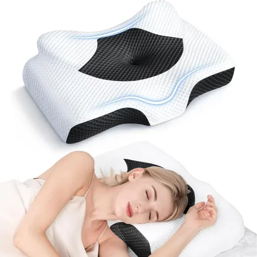 Vista 2 de Almohada cervical de espuma viscoelástica, almohada ortopédica de cuello de altura ajustable para aliviar el dolor de cuello, almohada ergonómica
