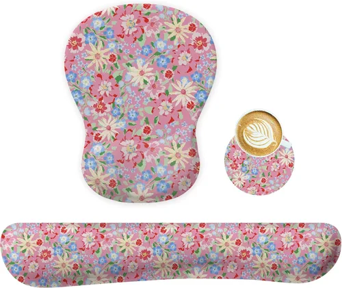 Vista 11 de Soporte de reposo para muñeca para conjunto de alfombrilla de ratón y teclado, posavasos circular, alfombrilla de ratón gaming, conjunto ergonómico