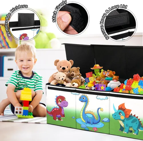 Vista 2 de Caja de juguetes extragrande con tapa, baúl plegable para juguetes para niños y niñas, organizador de almacenamiento de juguetes con divisores, caja