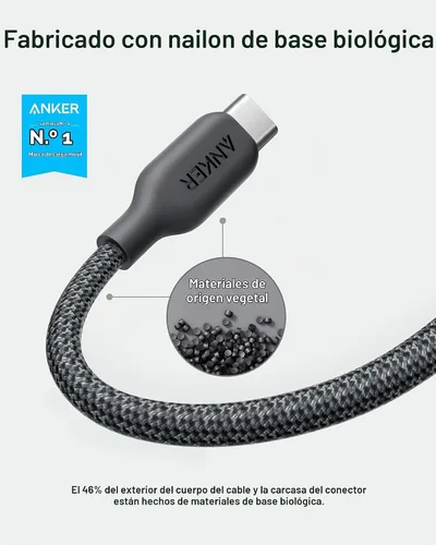 Vista 2 de Anker Cable de carga bio-Briaded, duradero USB A a USB C para Samsung Galaxy Note Series, LG V30 (paquete de 2, 6 pies, negro)
