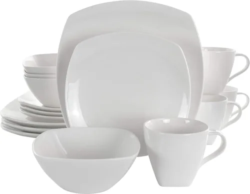 Vista 7 de Elama Marshall - Vajilla de porcelana de 16 piezas, color blanco