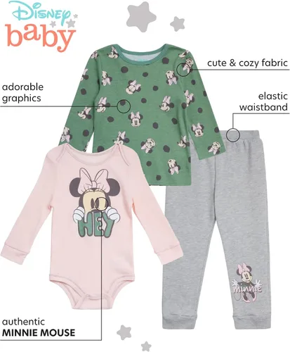 Vista 2 de Disney Conjunto deportivo de 3 piezas camiseta de manga larga pantalón de forro polar Minnie Mouse Winnie the Pooh 0-4T