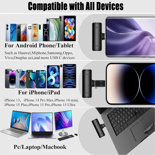 Vista 3 de 2 micrófonos de solapa inalámbricos 3 en 1 para iPhone, iPad, USB C, Android, portátil, con estuche de carga, clip en la solapa, mini micrófono