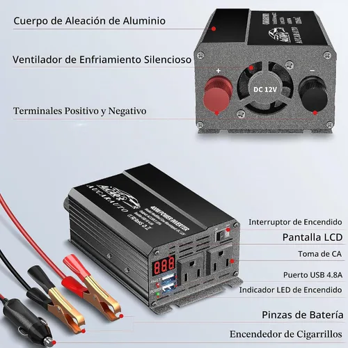 Vista 6 de Inversor de corriente para automóvil de 400 W, CC 12 V a 110 V CA, adaptador de enchufe de automóvil con toma y pantalla digital/puertos de carga