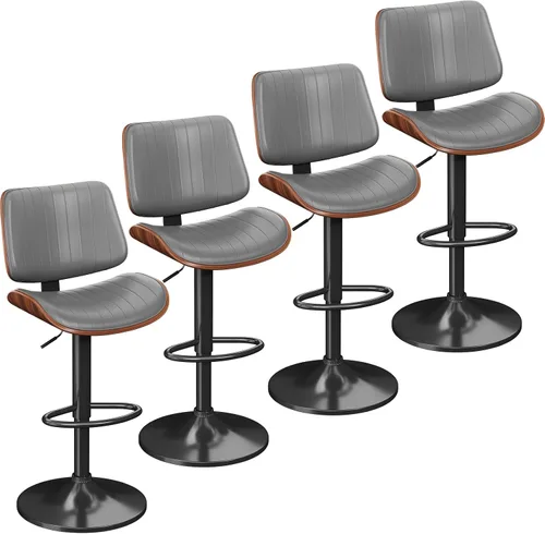 Vista 9 de YaFiti Taburetes de bar ajustables, modernas sillas giratorias de piel sintética con respaldo, taburetes de isla de cocina sin brazos, color negro