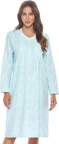 Vista 6 de Casual Nights Camisón de franela con flores de manga larga para mujer Azul