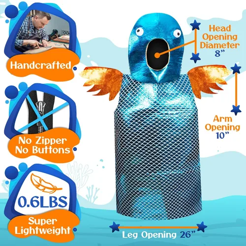 Vista 2 de Zadin Disfraz de pez adulto divertido animal marino - Disfraz de pescador de Halloween de pescador fundible traje de pescador de pesca bajo el mar