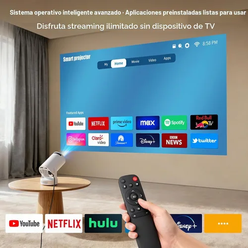 Vista 3 de SGV Mini proyector inteligente para dormitorio, soporte 4K, proyector portátil para exteriores con Android 12, WiFi y Bluetooth 5.2, Keystone