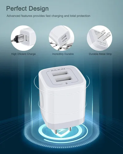 Vista 58 de AILKIN - Cargadores para iPhone con certificación MFI, cable Lightning trenzado de 6 pies de largo USB Wall Charger, Fast Charging Power Cord Plug