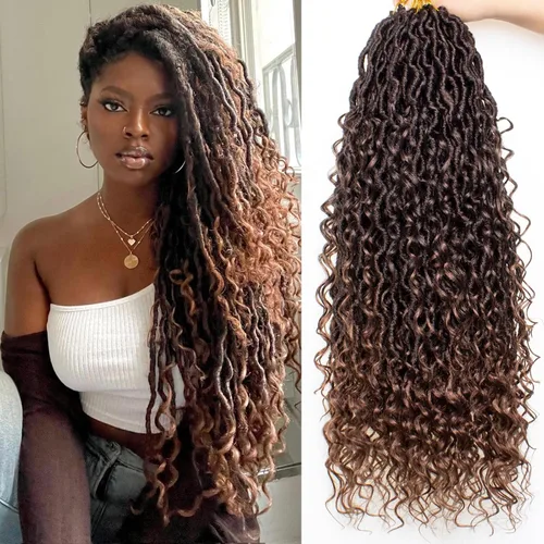 Vista 13 de Goddess Locs - 8 paquetes de cabello de ganchillo Goddess Locs de 10 pulgadas, pelo corto de imitación de ganchillo con rizos pre-enrollados