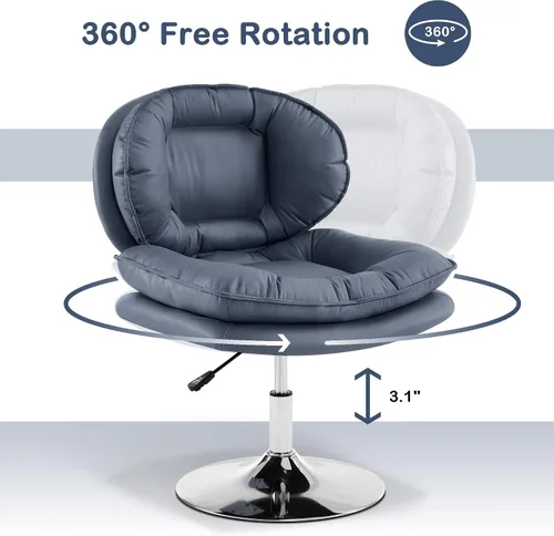 Vista 6 de MCombo Silla giratoria sin brazos con ajuste de altura, silla de tocador tapizada de tela tecnológica con base redonda de metal y asiento de doble