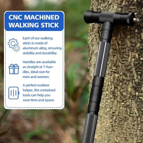 Vista 3 de aiGear G2 Tactical Hiking Stick with Multi-Tool, 5-8 Section Walking Staff Negro