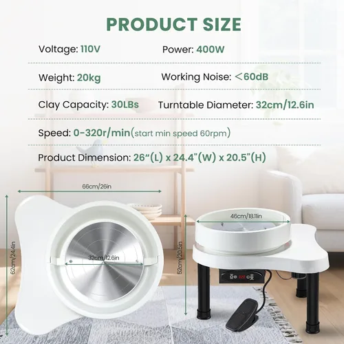 Vista 7 de Huanyu Máquina de rueda de cerámica para adultos Máquina eléctrica de arcilla de cerámica de 12.6 pulgadas, 400 W, con pantalla LCD y pedal de pie