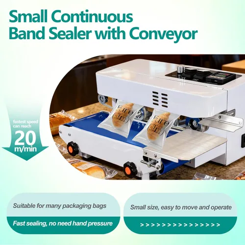 Vista 6 de Máquina selladora térmica comercial, máquina automática de sellado continuo de bandas de bolsas con control digital de temperatura, velocidad