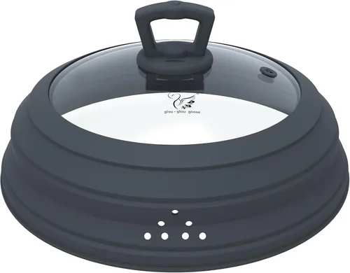 Vista 12 de Tapa protectora de salpicaduras de vidrio ventilado para microondas, con silicona plegable para alimentos como placa de cubierta de olla de 10.8
