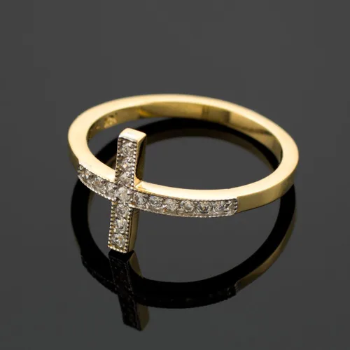 Vista 2 de Anillo cruzado lateral de oro de 14 quilates con diamantes