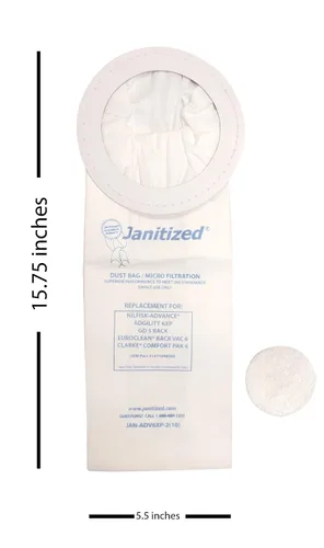 Vista 2 de Janitized JAN-ADV6XP-2 (10) Bolsa de papel al vacío comercial de repuesto prémium para aspiradora Advance Adgility 6XP, OEM # 1471098500