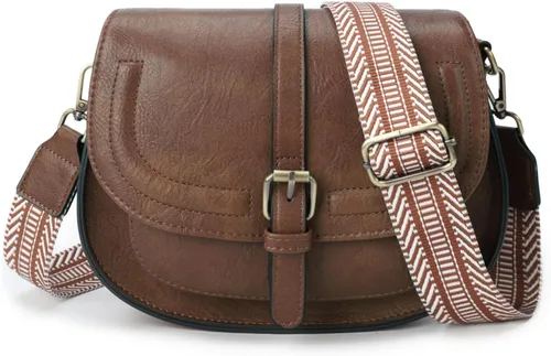 Vista 19 de Bolsa cruzada de cuero vegano para mujer, pequeña, para colgarla en el hombro, monedero, estilo bohemio Beige