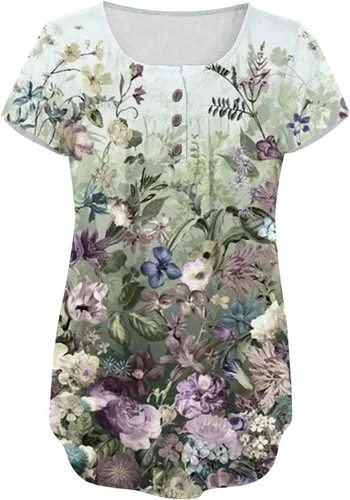 Vista 3 de Womens Summer Tops 2024 Dressy Short Sleeve Button V Neck T Shirts Business Casual Beach Outfits Clothes Loose Soft Cute Tees