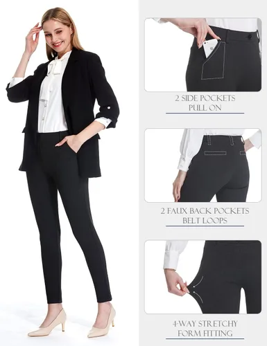 Vista 4 de Tapata Women's Skinny Dress Pants 26"28"30" Work Pants with Pockets Stretch Slack for Business Casual Petite Short