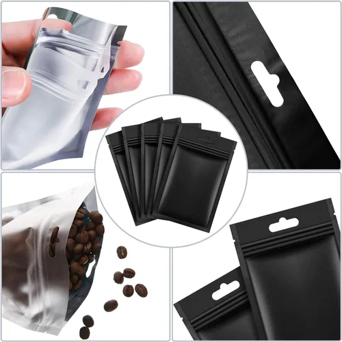Vista 2 de 200 piezas de bolsas Mylar Zip Lock. Bolsas de papel de aluminio, plano metálico Mylar Foil plano, bolsas ZipLock de almacenamiento de alimentos.