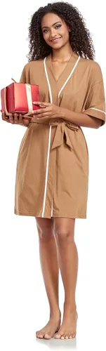 Vista 164 de COLORFULLEAF Bata de baño de manga corta para mujer, 100% algodón, longitud hasta la rodilla, con bolsillos