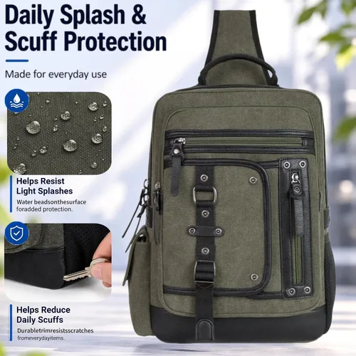 Vista 7 de Bolsa de mensajero para hombre, bolsa cruzada de lona, mochila cruzada, bolsa de hombro para laptop, senderismo, mochilas casuales tácticas