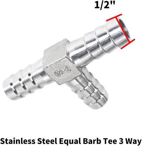 Vista 2 de 1/2 "Tee Hose Barb Fitting Acero inoxidable Igual Barb 3 Way T Splitter Joint Connector Adapter Union Fitting for Fuel Gas Liquid Air