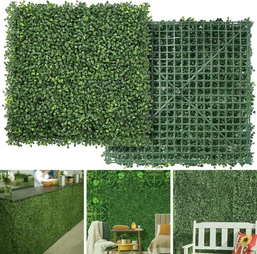 Vista 7 de NETAP Paneles de Pared de Césped, 10" x 10" (10 piezas) Pared Verde Artificial de Boj Falso de 4 Capas para Interiores, Fondo de Fiesta de Jardín