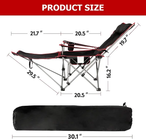 Vista 3 de YSSOA Reposapiés extraíble silla de camping reclinable, paquete de 1, color negro