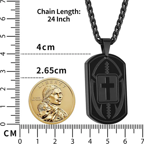 Vista 6 de Football Cross Dog Tag Necklace for Son Men Boys Stainless Steel Bible Verse Pendant Sports Communion Confirmation Religious Baptism Jewelry Gifts