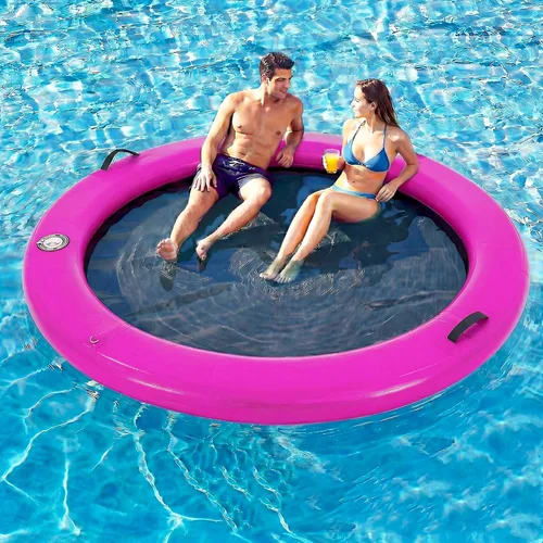 Vista 28 de Muelle flotante inflable redondo de 6 a 12 pies, anillo de flotador Sunchill, hamaca de agua para broncear flotadores de piscina con tela tejida
