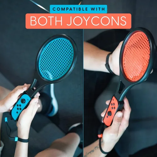 Vista 4 de TALK WORKS Tennis Racket for Nintendo Switch + Switch OLED 2 Pack - Joy-Con Controller Grip Sports Game Accessories for Mario Tennis Aces
