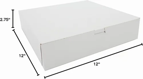 Vista 2 de Cajas de panadería SCT blancas de una pieza sin ventana, 12 x 12 x 2.75 pulgadas, papel, 100/cartón