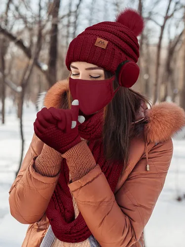 Vista 7 de Motarto Conjunto cálido de invierno, gorro de punto, bufanda y guantes calentadores de oídos, para hombres y mujeres, cubierta cálida para clima frío
