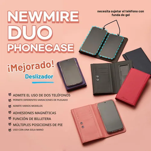 Vista 2 de Funda Duo para 2 teléfonos Funda de cuero de alta calidad multiusos para teléfono celular, cartera para teléfono celular Variación plegable Negro