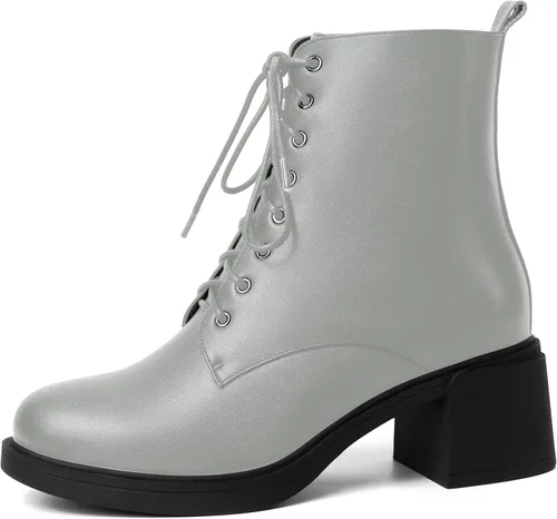 Vista 78 de ROSERWISH Botas altas de tacón bajo y grueso para mujer, con cordones, cómodas, modernas, con puntera redonda, de 2.5 pulgadas
