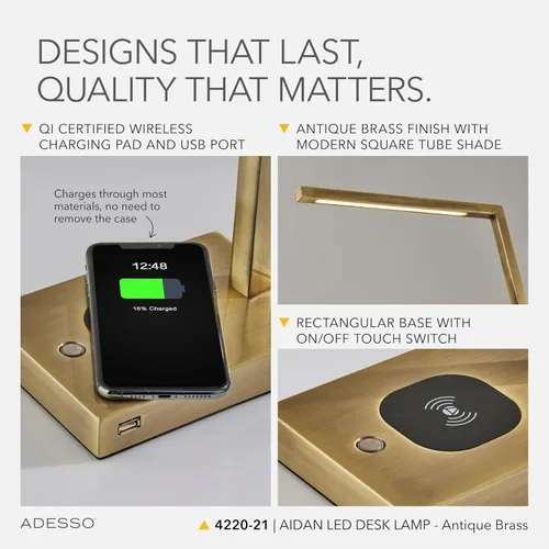 Vista 4 de Adesso Aidan AdessoCharge - Lámpara de escritorio con carga inalámbrica LED