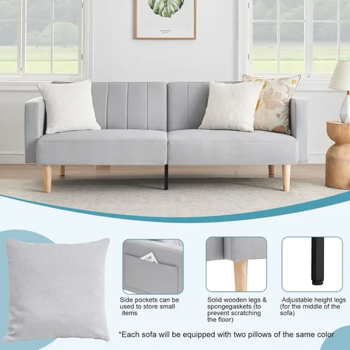 Vista 3 de IDEALHOUSE Sofá cama de lino futón 2024, sofá compacto y elegante para espacios pequeños, sofá doble plegable para sala de estar, dormitorio