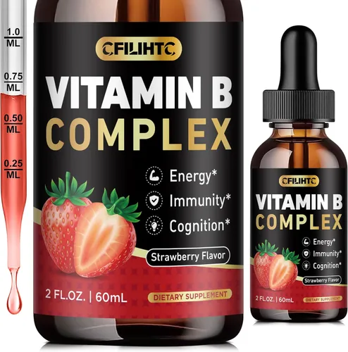 Vista 8 de CFILIHTC Gotas líquidas de complejo de vitamina B, suplemento de complejo de vitaminas B con gotas B1, B2, B3, B5 B6, B7, B9 y metil B12
