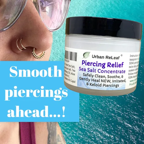 Vista 5 de Urban ReLeaf Concentrado de sal marina para aliviar los piercings. Limpia, calma y cura suavemente de forma segura, nuevos piercings irritados