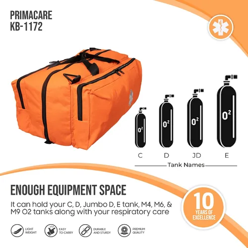 Vista 4 de PrimaCare KB-1172 EMT First Responder Oxygen O2 Bolsa de engranajes con múltiples compartimentos, parte inferior reforzada impermeable, cremallera