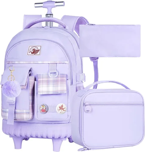 Vista 13 de Mochila con ruedas para mujer, bolsa de libros con ruedas, mochila escolar Juego de 3 piezas verde