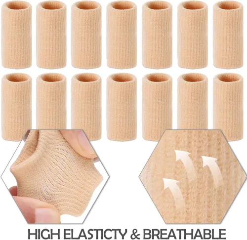 Vista 4 de Skylety 30 fundas para dedos con 1 bolsa de almacenamiento, protector de soporte de férula para el pulgar, cinta elástica transpirable para los Beige