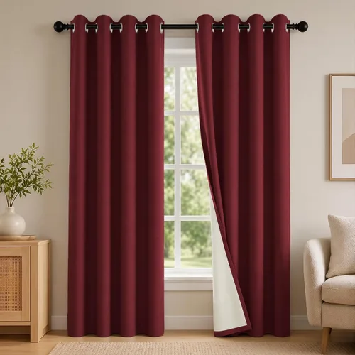 Vista 75 de 2 paneles de cortinas 100% opacas, de peso medio, con aislamiento térmico y ojales para dormitorio, sala de estar, tratamiento de ventana