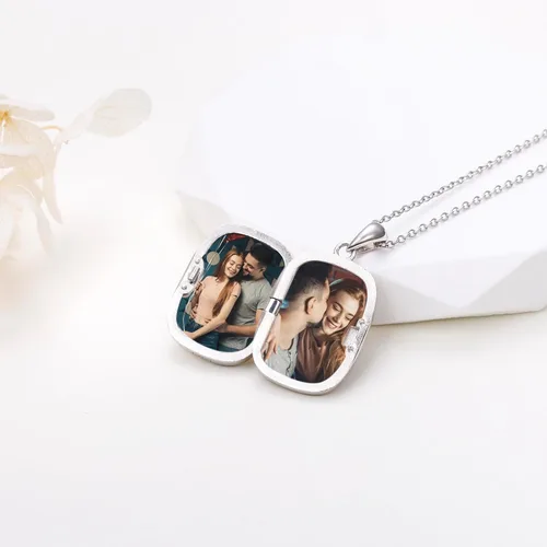 Vista 3 de DAOSHANG Collar de plata de ley con colgante de foto de corazón para mujer, collar con medallón de árbol de la vida que sostiene fotos, regalo